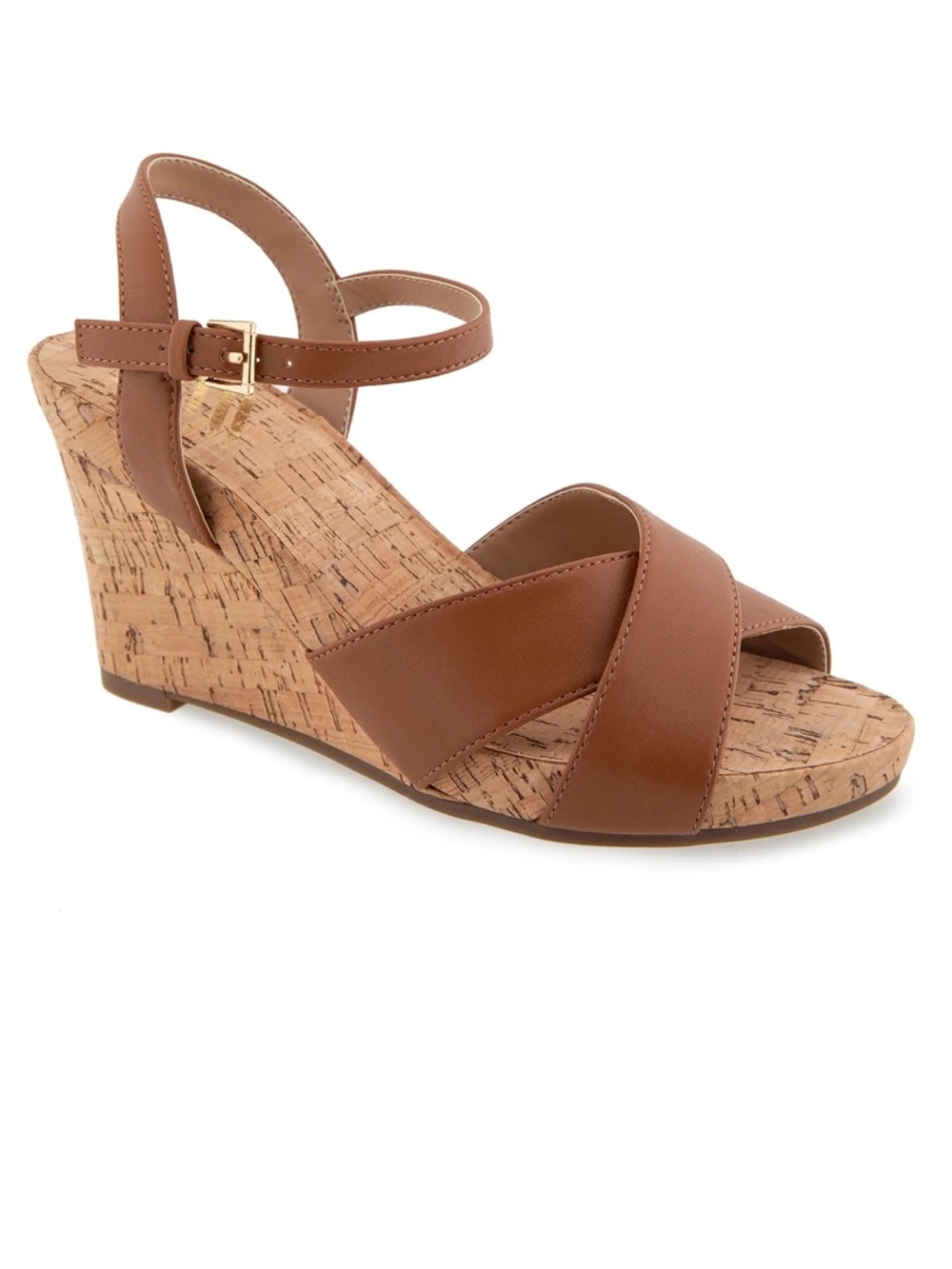 AEROSOLES Tan Crisscross Cork Wedge Sandals